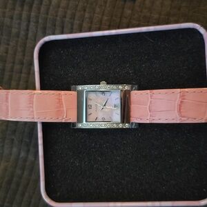 Pink Fossil Watch With Leather Band